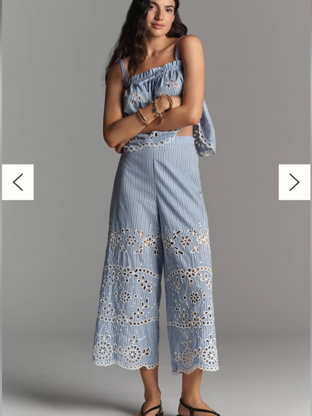 Anthropologie Maeve Cotton Striped Eyelet Wide Leg Pants. NEW without tags. - Picture 2 of 16